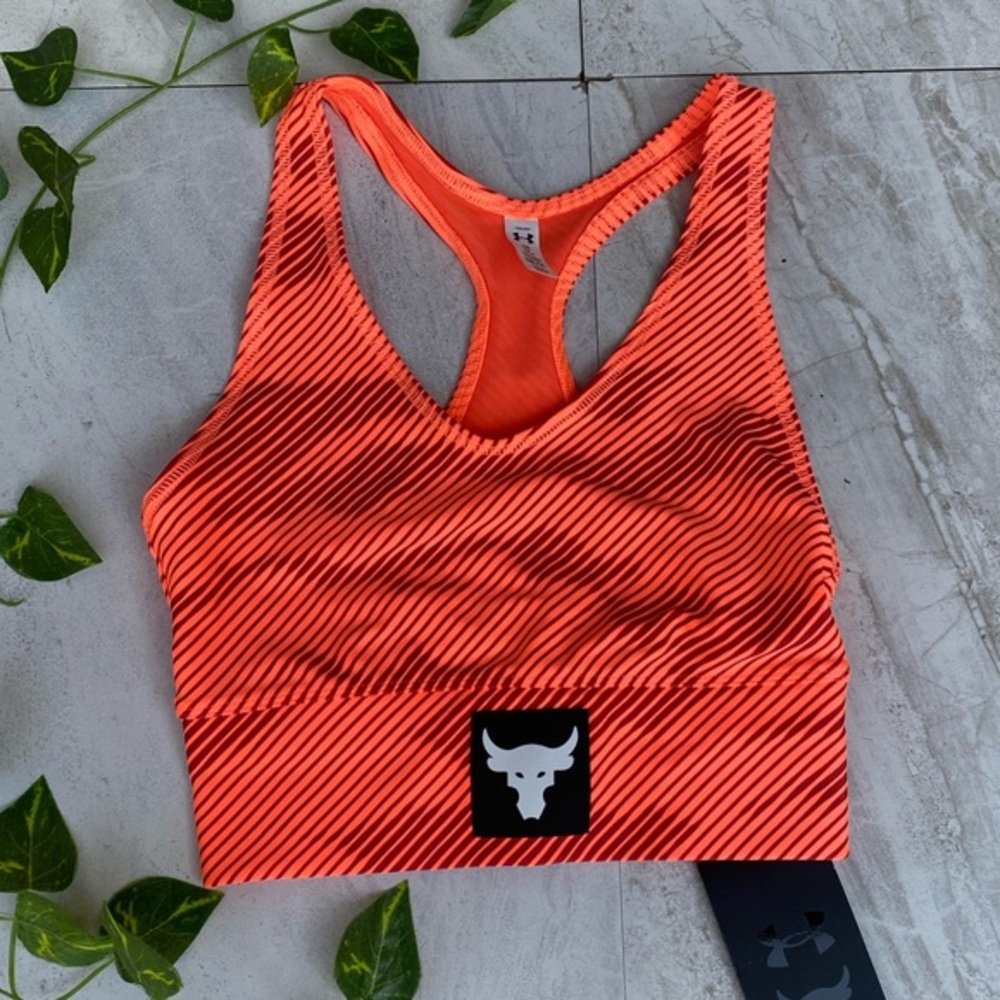 Neon Orange Under Armour Striped Atheltic Pattern Workout Gym Spirts Bra Camo